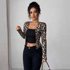 Leopard Contrast Faux Two-Piece Cardigan Top