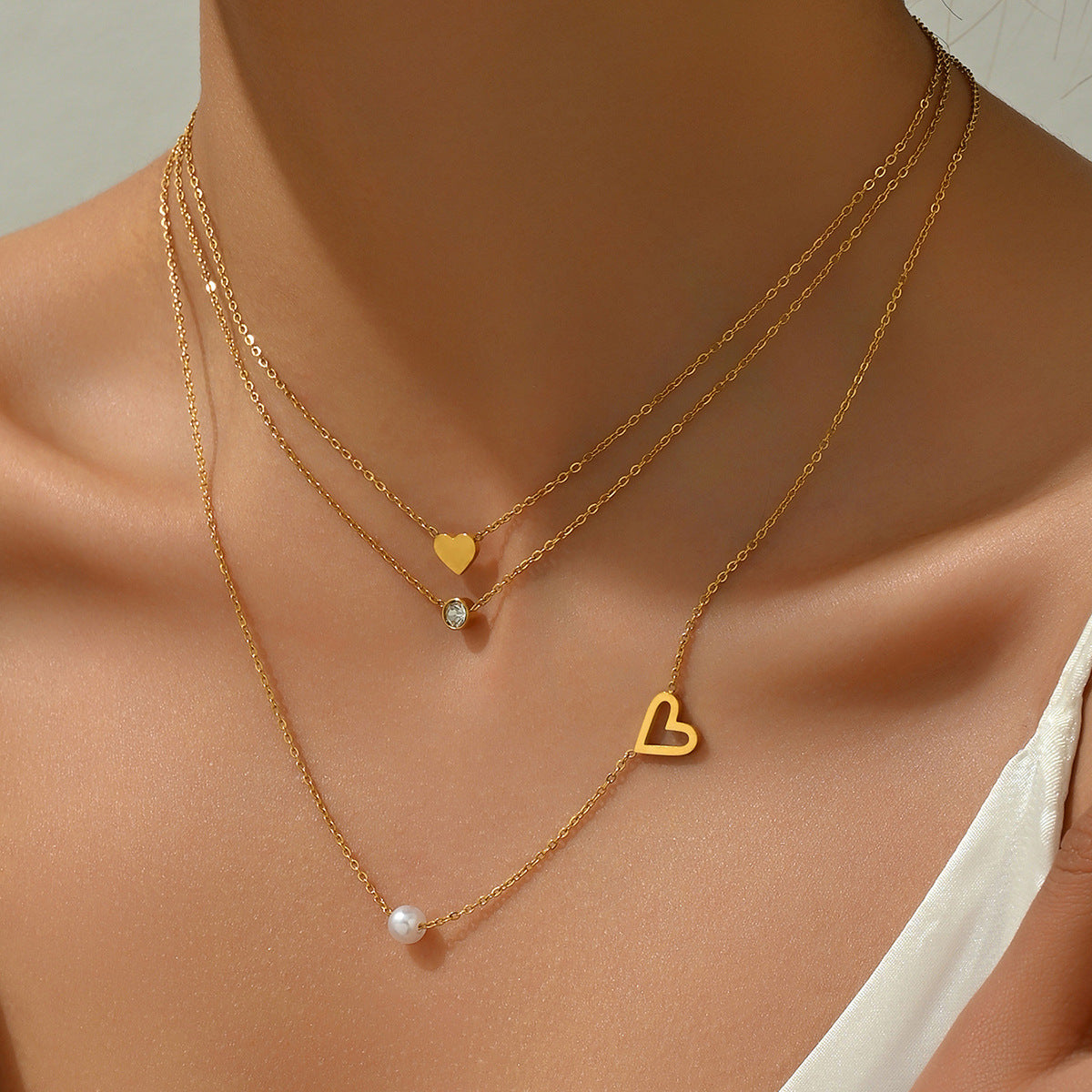 Women's Pearl Zircon Layered Necklace
