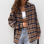 Women's Brown Plaid Collared Button-Up Shirt
