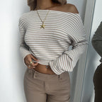 Women's Women Elegant Diagonal Collar Striped Top Women Texture Waist Slimming Short Sleeved T Shirt