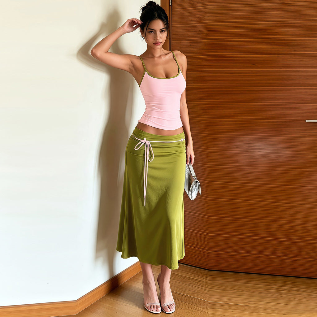 Summer Women Sexy Camisole Slim Fit Maxi Skirt Set