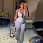 Women Streetwear V neck Halter Casual Pants Suit