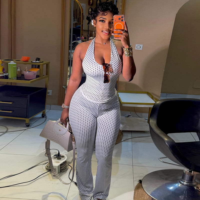 Women Streetwear V neck Halter Casual Pants Suit