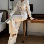 Autumn Winter White Top Straight Loose Trousers Set