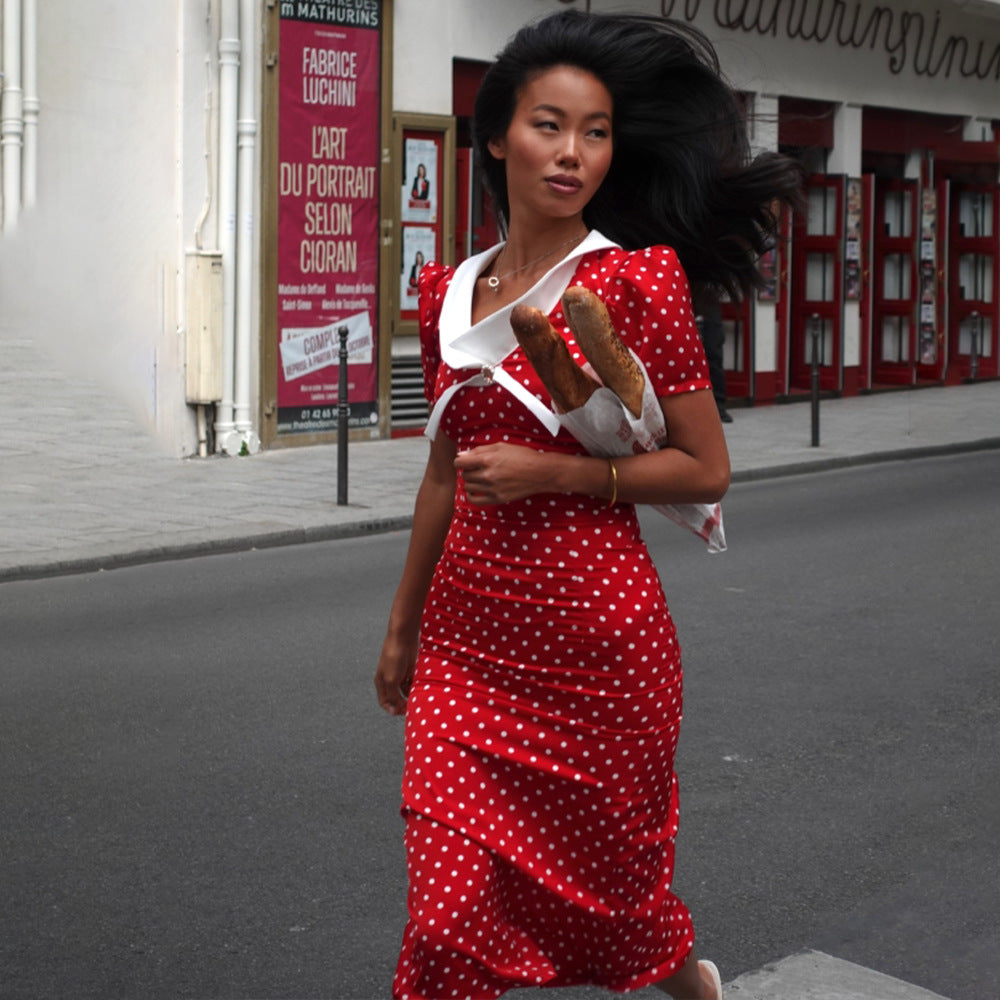 Women's Polka-Dot Split Midi Dress