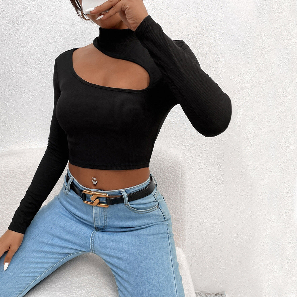 Women's Women's T Shirt Fal Winter Slim Cropped Exposed Short Long