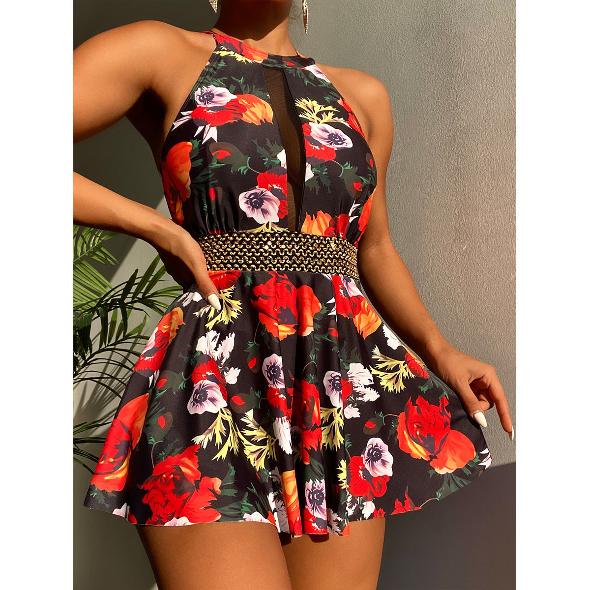 Conservative Printed One-piece Swimwear