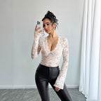 Solid Lace V-Neck Long-Sleeve Top
