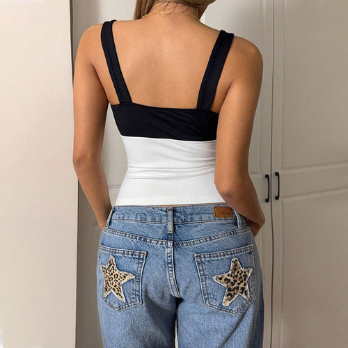 Women's Women’s Black Contrast Color Spaghetti Strap Top