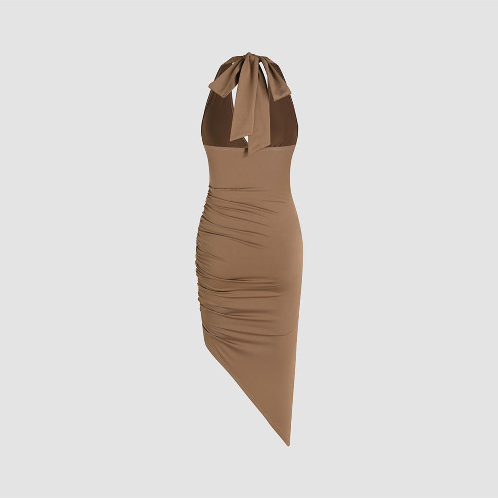Women’s Asymmetric Backless Halter Party Dress