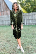 Women's Shirt Velvet Pocket Stitching Irregular Christmas Long-Sleeve Dress