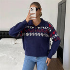 Women's Geometric Jacquard Collared Sweater