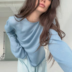 Hollow Out CO-out Knitted Blouse Women Loose Long Sleeve