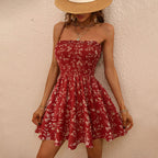 Women's Waist Floral Strapless Dress Design Cami Dress for