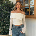 Women's Off-Shoulder Flared Sleeve Crop Top