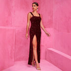 Halter Sequin Slim-Fit Maxi Dress
