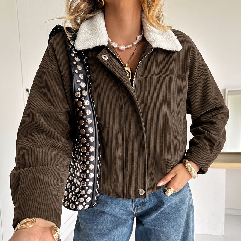 Contrast-Trim Corduroy Jacket