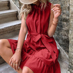 Summer Office Lace-Up Waist Dress Slim Beach