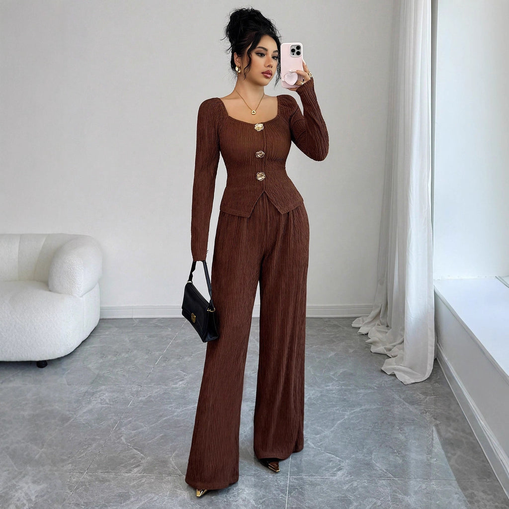 Knitted Square-Collar Two-Piece Set
