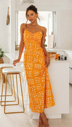 Women's Floral V Neck Backless Maxi Dress