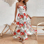 Bohemian Chiffon Printed Lace Suspender Summer Burst Length Dress