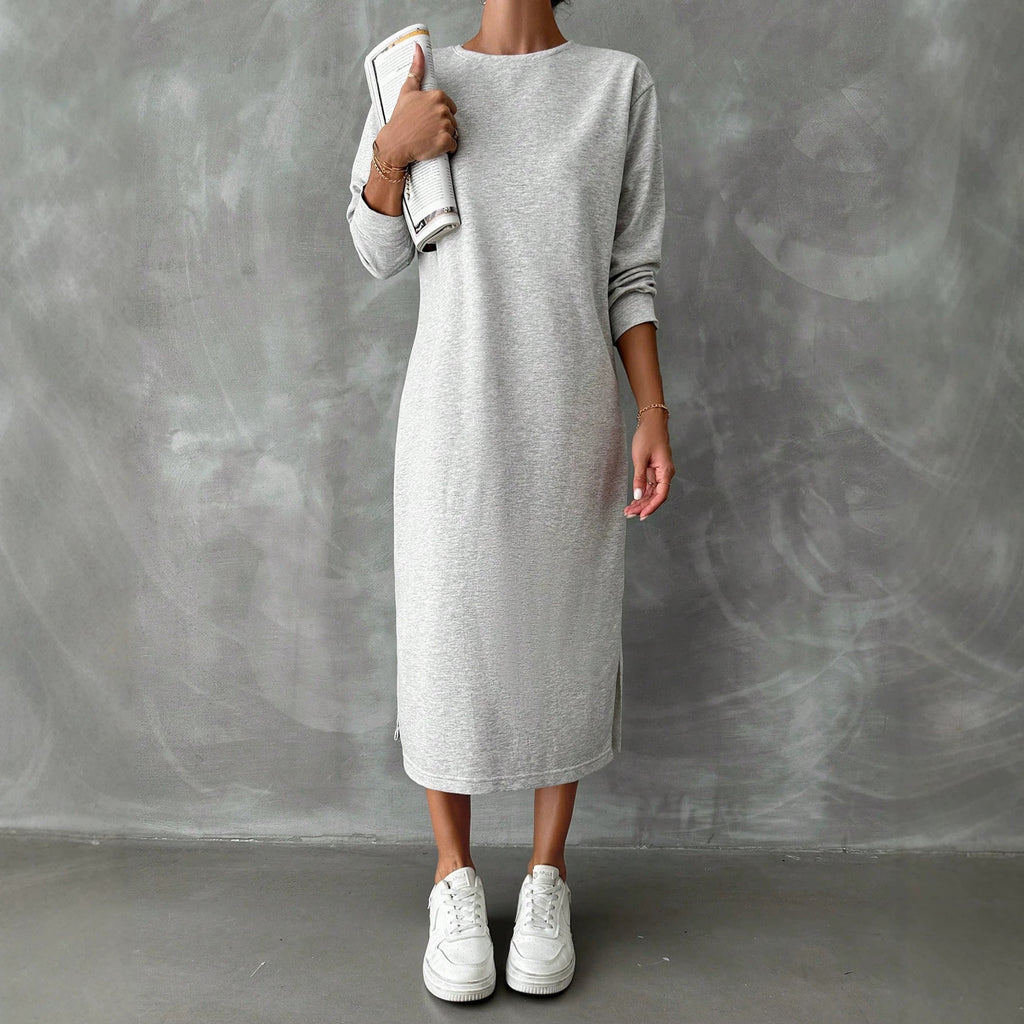 Women's Long Sleeve Crew Neck Midi Sweater Dress