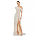 Women's Summer Fashionable Sequ Diagonal Collar High Slit Socialite Dress (4 Colors)
