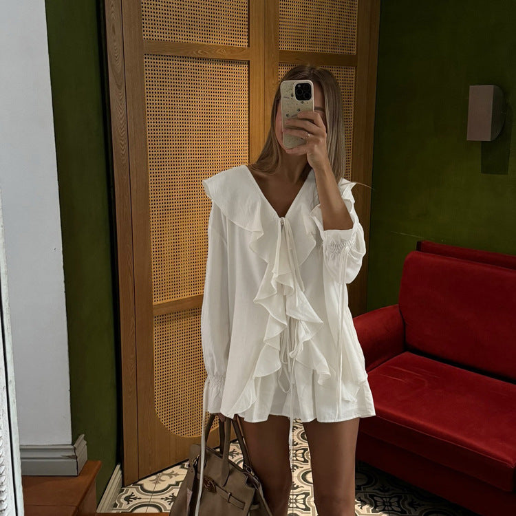 French Bell-Sleeve Top & Shorts Set