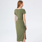 Women's Ribbed Knit Square-Neck Side-Slit Dress