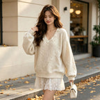 Women's Embellished V-Neck Floral Sweater