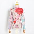 Women's Printed Turtleneck Long Sleeve Top