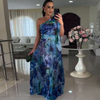 Autumn Popular Elegant Floral Off-Shoulder Folding Elegant Printed Dress
