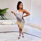 Shoulder Multi Color Tassel Stitching Irregular Dress