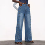 's High Street Side Double Row Clinch Jeans Straight Mopping Pants