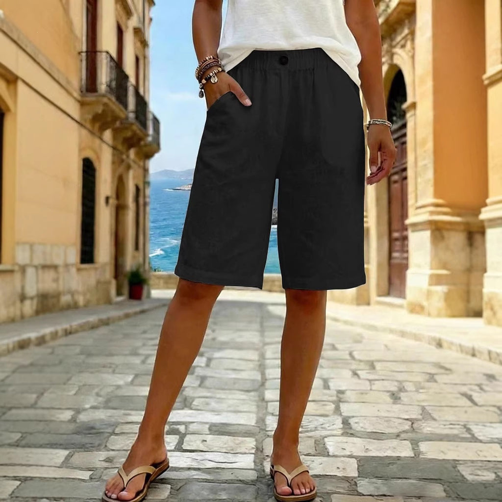 Women Faux Cotton Linen Shorts Summer Casual Everyday Mid