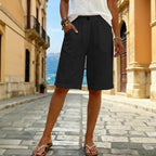 Women Faux Cotton Linen Shorts Summer Casual Everyday Mid