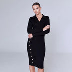 Women's Polo-Collar Knitted Sweater Dress