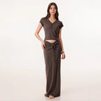 Women's V-Neck Short-Sleeve Top and Skirt Two-Piece Set