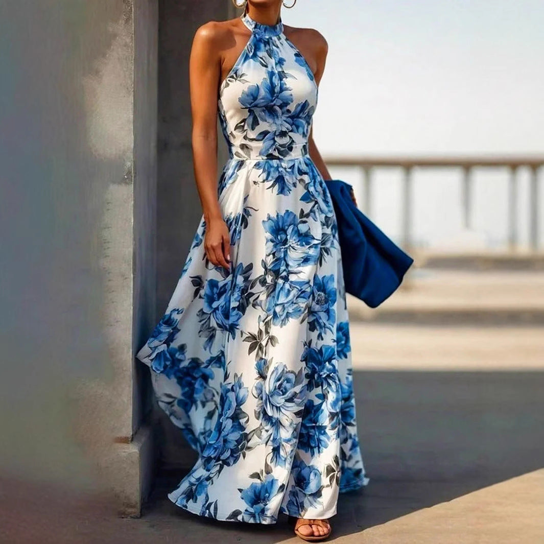 Women's Women Clothing Elegant Halter Sleeveless A Line Version Slimming Maxi Dress