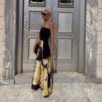 Women's Summer Bandeau Printing Top and Skirt Two-Piece Set