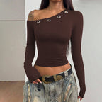 Women's Asymmetric One-Shoulder Long Sleeve Top