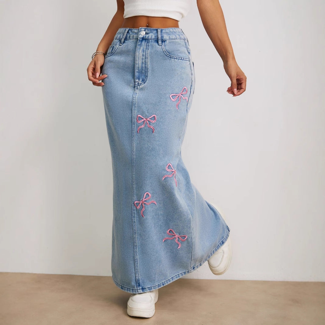 Pearl-Embellished Printed Skirt