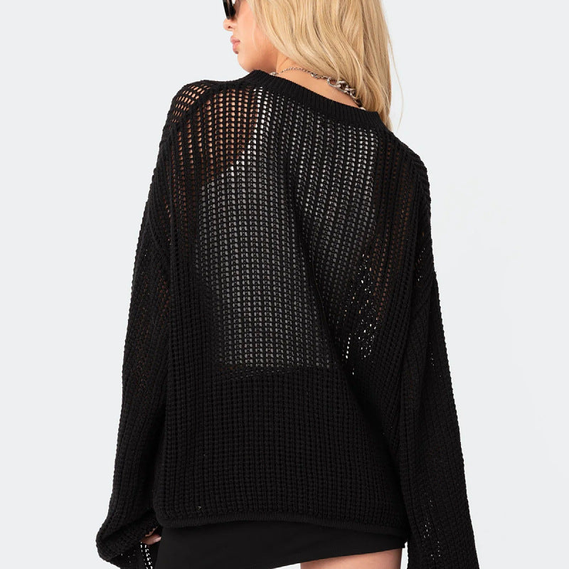 Women's Hollow Out Cutout Out Knitted Blouse Loose Pullover