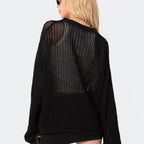 Women's Hollow Out Cutout Out Knitted Blouse Loose Pullover