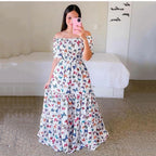 Women's Off-Shoulder Floral Off-Shoulder Long Printed Dress
