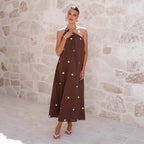Women's Polka Dot Printed Diagonal Shoulder Lace Up Vacation A Swing Dress Women