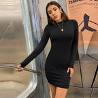 Women's Elegant Lightly Mature Dress Half High Collar High Waist