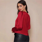 Women's Long Sleeve Lantern Sleeve Satin Shirt