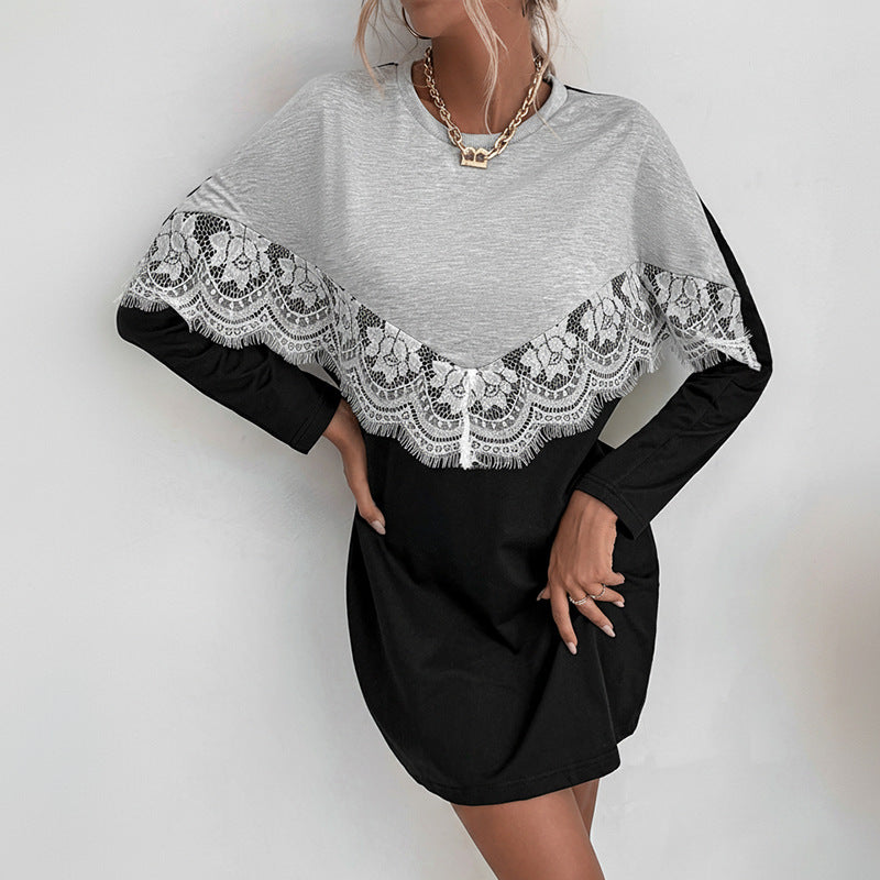 Women's Autumn Casual Loose Crew Neck Long Sleeve Color Dress