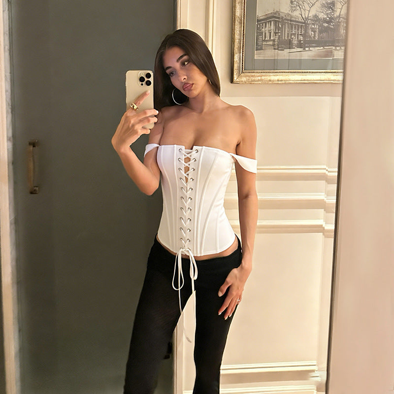 Spring Summer Sexy Waist Girdling Band off Shoulder Tube
